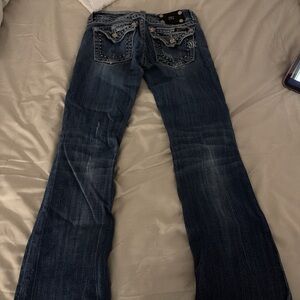 Miss Me Dark Blue Flare Jeans with Embellished Back Pockets